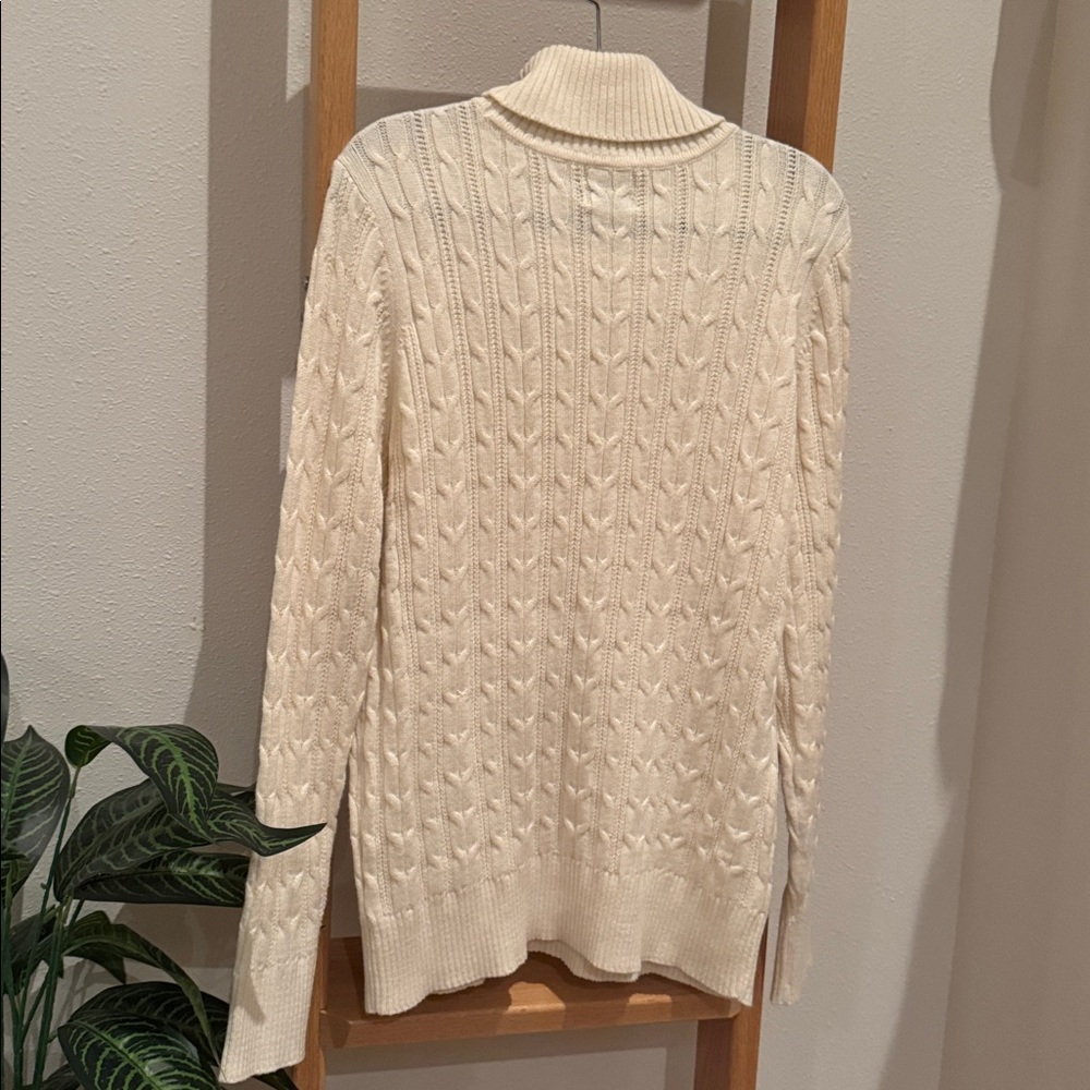 🆕 St. John's Bay Off-White Cable Knit Turtleneck Sweater - Picture 6 of 7